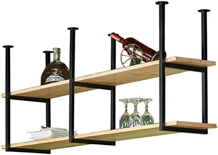 Ceiling Hanging Bar Unit Modern Ceiling Hanging Storage Rack Kitchen Pot Pan Shelf Flower Stand Plants Shelving Floating Shelves 60/80/100/120/150 Cm Bar Wine Holder Wood and Metal by Unknown