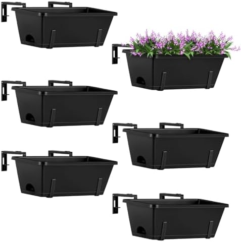 ETELI Railing Planter Hanging Planter Box with Brackets Set 6, Black by ETELI