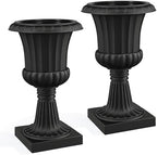 Large Classic Urn Planters 2 Pack, 12 Inch 19.6" Tall Plastic Flower Pots, Vintage Decorative Planter for Outdoor Indoor Patio Porch Entryway Garden Wedding (Black, 2 Pcs) - Image 4