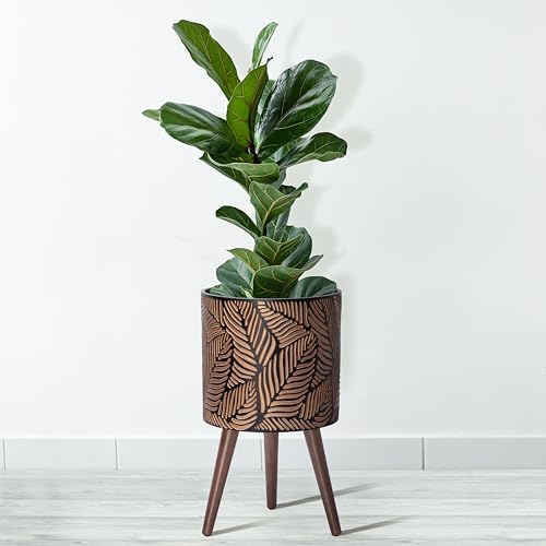 D'vine Dev 12 Inch Planter Pot with Wood Stand, Bronze/Grey, 88-L-C-6 - Image 2