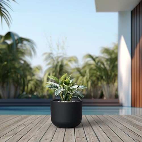 Kante Small Round Capsule Black Concrete Planter 9" Dia, Outdoor - Image 3