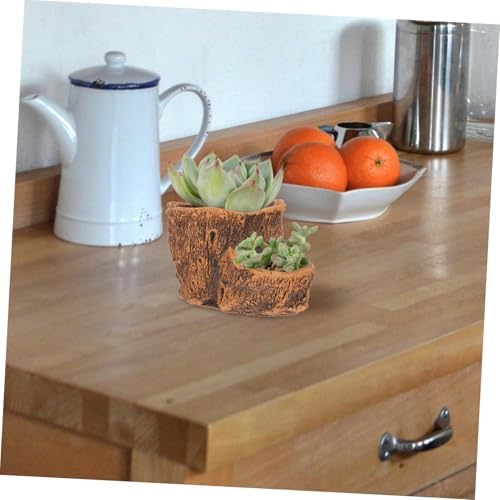 Mikikit Cement Stump Log Planter Brown Vintage Pot for Succulents - Image 5