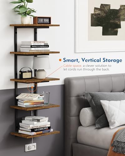Harwaya 5 Tier Wall Bookshelf Unit for Bedroom Books, Large Floating Book Shelves Wall Mounted, Rustic Wood Lack Tiered Hanging Shelf for Kitchen Office Living Room Corner (Dark Brown) - Image 5