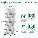 6 Tiered Strawberry Vertical Planters 2 Pack, Stacking Tower Garden with Support Pole, Stackable Herb Vegetable Planter Indoor Outdoor White - Image 2
