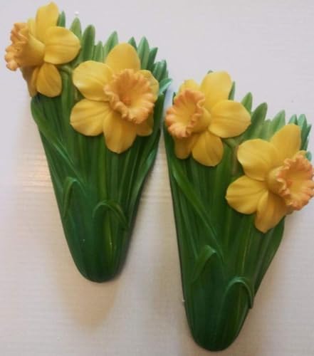 Set of 2 Daffodil Jonquil Wall Vase Planters – Yellow Flower Caddies for Fresh Flowers Artificial Plants or Décor Storage – Decorative Floral Wall Pockets from SassyXpressions by www.SassyXpressions.com