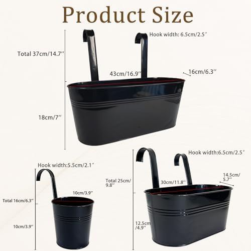 6 Pack Mixed Size Balcony Hanging Planters for Patio Garden Décor, Black - Image 5