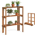 Giantex Foldable Plant Shelf, 3-Tier Solid Wood Indoor Outdoor Flower Pot Display Rack, Corner Storage Bookshelf, Freestanding Tiered Plant Stand for Garden Patio Balcony, No Assembly by Giantex