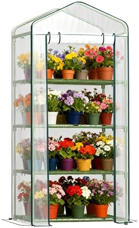 4 Tier Mini Greenhouse, 27 x 19 x 62 Inch Portable Green House with PVC Cover and Steel Frame for Indoor Outdoor Plants, Seedlings, Herbs, Vegetables by CaroTex