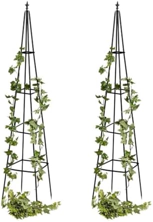 Evergreen Metal Garden Obelisk Trellis for Climbing Plants Outdoor, Indoor Plant Trellis for Potted Plants, Floral Pattern Arch Trellis (Black, 6 ft. Pyramid, Set of 2) by EvergreenGarden
