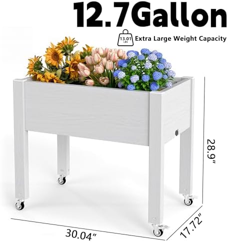 EasyUp Horticulture Raised Garden Bed with Legs, Divisible Raised Resin Planter Box for Backyard, Patio, Balcony, with 4 Legs, 4 Swivel Lockable Wheels(Ashen,30.04 * 17.72 * 28.9) - Image 4