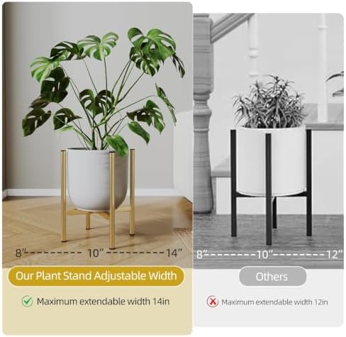 Adjustable Metal Plant Stand Indoor, Fits 8-14 Inch Pots, Mid Century Modern Gold Planter Holder,2 Heights, Heavy Duty 160 lb, Indoor Outdoor Corner Floor Pot Stand, Golden 2 Pack - Image 5
