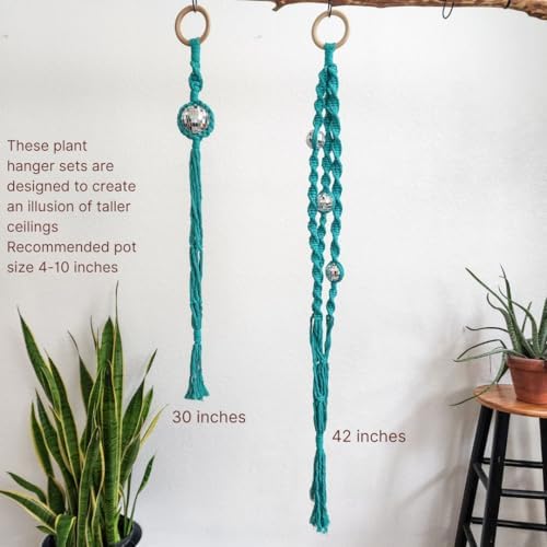 Set of 2 Macrame Plant Hanger Disco ball decor Hanging planters for indoor plants Cool gifts for plant lovers Boho plant pots plant stand indoor Hanging planters for outdoor plants (Ocean Teal) - Image 5