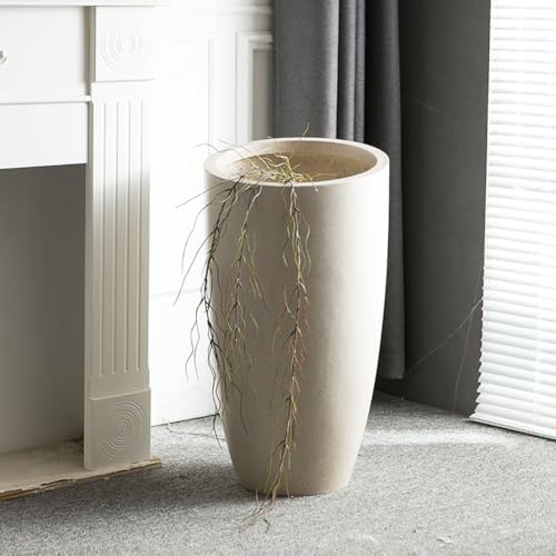 Bevel Mouth Concrete Tall Flower Pot, Large Outdoor Decorative Plant Pot with Drainage Hole,Modern Planter Pots for Home,Garden,Patio,Courtyard,Porch,Beige2 - Image 2