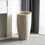 Bevel Mouth Concrete Tall Flower Pot, Large Outdoor Decorative Plant Pot with Drainage Hole,Modern Planter Pots for Home,Garden,Patio,Courtyard,Porch,Beige2 - Image 2