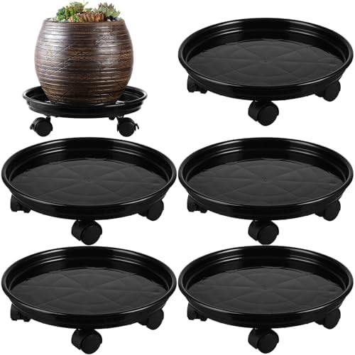 5 Packs Plant Caddy with Wheels 11.8" Plastic Rolling Plant Stands Heavy-Duty Plant Dolly with Casters Indoor Outdoor Wheeled Plant Roller Base Large Planter Saucers Plant Mover by Planterhoma