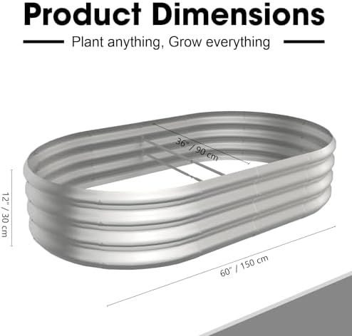 5x3x1ft Oval Galvanized Raised Garden Bed Outdoor 9-in-1 Large Metal Modular Planter Box Raised Beds for Gardening,Vegetables,Fruits,Flowers & Herbs (Silver) - Image 2