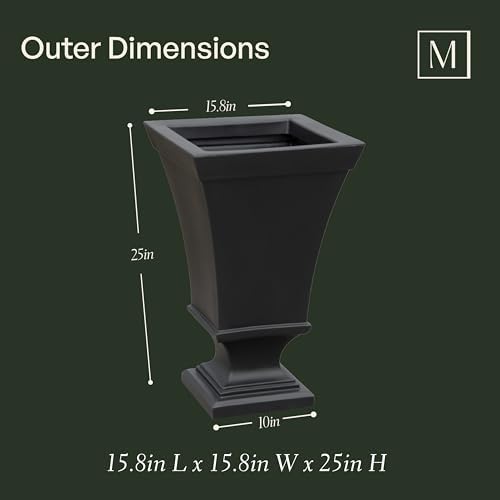 Mayne Vienna 25in Self-Watering Tall Square Urn Planter, Black - Image 6