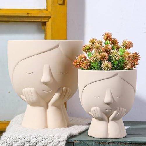 yeyo Elegant Ceramic Succulent Flower Pot Creative Girl Planting Container/Plants/Flowers/Bonsai Decoration for Balcony(White,Small) - Image 6