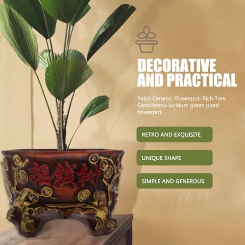 DOITOOL Ceramic Succulent Pot Unique Retro Money Tree Flower Pot Indoor Plant Holder Bonsai Tree Planter Decorative Flowerpot for Home Decoration,7.48 X 6.29 X 4.92 Inches - Image 4
