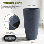 ZMTECH 2-Pack Large Tall Planters with Saucer - 6.8 Gallons /12x21 Inch Faux Stone Finish Round Flower Pots for Indoor Plants, Outdoor Patio & Porch Decor, Unbreakable Plant Containers (Dark Gray) - Image 2
