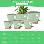 Self Watering Planter Set with Visual Water Level, 6Pack Small Plastic Pot with Drainage Holes and Reservoir Saucers, Modern 8+7+6.5+6+5.5+5 Inch Bottom Watering Flower Pots for Indoor Plant - Green - Image 2
