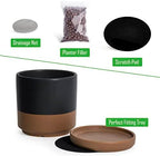 D'vine Dev 2-Pack Ceramic Pots with Saucers, 8/10 in, Black/Tan, 94-G-L-7 - Image 4