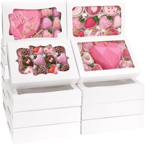 80pcs Cookie Boxes with 4 Style Window, 12x8x2.5 In White Bakery Boxes by TOMNK