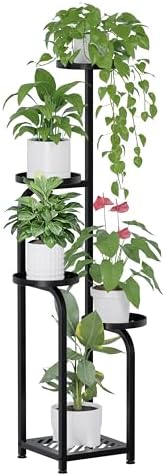 TOSKING Tall 5-Tier Square Plant Stand Indoor Outdoor, Anti-Tip, Black by TOSKINGESSENCE