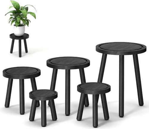 5-Pack Wood Plant Stands Indoor, Single Plant Stand for 6-12 Inch Pots, Mid-Century Modern Plant Stool, Tall Plant Stand for Large Plants for Living Room, Balcony, Office (Black) by Unknown