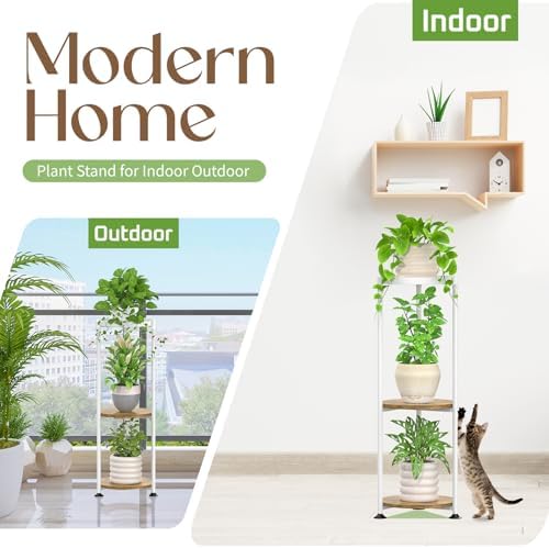 iDavosic.ly 3 Tier Corner Metal Plant Stand Indoor, 34 In Tall, White Brown - Image 5