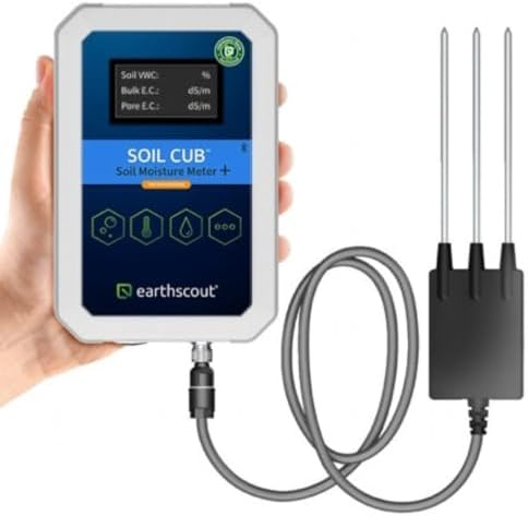 EarthScout Soil Cub Plus | 6-in-1 Soil Moisture Meter, Thermometer & Water Gauge for Plants | Research-Grade Professional Bluetooth GPS Meter Soil Moisture, Temp, Soil EC, Pore Water EC by EarthScout