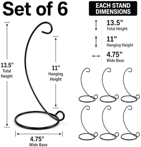Ornament Display Stands 6 Pack, 13 Inch Black Wrought Iron Ornament Hangers for Christmas Ornaments, Glass Globes, Terrariums, Lanterns, Memorial Keepsakes, Figurines & Holiday Table Decor - Image 3