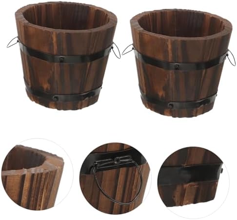 4pcs Planter Pot with Drainage Rustic Whiskey Barrel Flower Pots for Indoor and Outdoor Gardening for Succulents Cacti and Flowers - Image 6