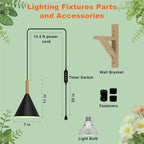 Hanging Grow Lights for Indoor Plants, 20W Full Spectrum Plant Lamp with Timer, Adjustable Height, Wall-Mounted 3000K Growlight with 14.5 ft Power Cord, for Greenhouse, Garden, Large Plants (Black) - Image 2