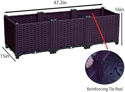 3 Grid Integrated Raised Garden Bed, Elevated Plastic Planter Box with Drainage Holes, Easy Assembly Outdoor Gardening Container for Vegetables Herbs Flowers, Ideal for Patio Balcony Backyard - Image 2