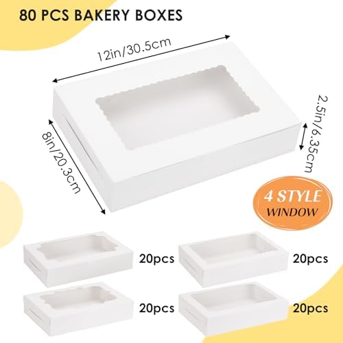 80pcs Cookie Boxes with 4 Style Window, 12x8x2.5 In White Bakery Boxes - Image 2