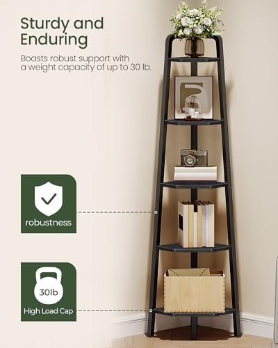 CHOEZON Corner Shelf, 5-Tier Ladder Corner Shelf, Ladder Bookshelf, 59.6" Tall Vertical Display Stand, Metal Frame Bookshelf, for Living Room, Bedroom, Kitchen, Black TCJ20BB - Image 6
