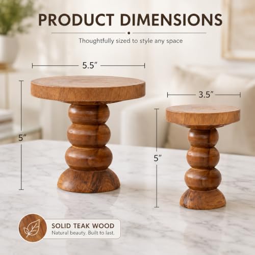 2 Pack Teak Wood Display Risers for Rustic Natural Home Decor - Image 2