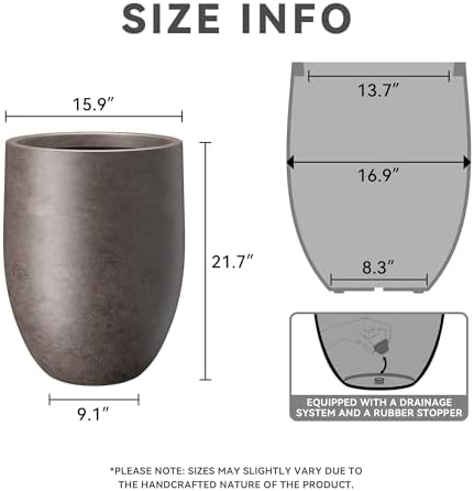 Kante Large Round Bullet Char Brown Concrete Planter 21.7" Tall, Outdoor - Image 2