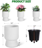 IDEALHOUSE Self Watering Planters Set of 2, 14.2 Inch Tall Outdoor/Indoor Flower Pots with Water Level Indicator, Large Modern Planter with Hidden Reservoir for Patio, Porch, Balcony,White - Image 2
