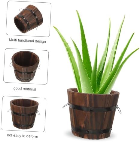 4pcs Planter Pot with Drainage Rustic Whiskey Barrel Flower Pots for Indoor and Outdoor Gardening for Succulents Cacti and Flowers - Image 7