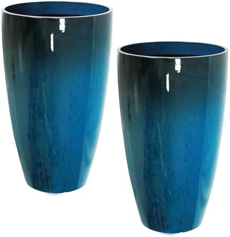 2PCS 21in Tall Planter for Outdoor Plants Large Flower Pots Blue by Goldshire