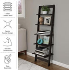 5-Tier Ladder Shelf - 50-Inch Narrow Leaning Bookshelf - Wooden Bookcase for Living Room, Bathroom, Kitchen, Office, or Bedroom Furniture by Lavish Home (Black) - Image 4