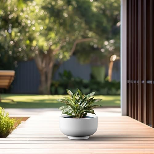 Kante Small Round Pedestal White Concrete Planter 13.8" Dia, Outdoor - Image 3
