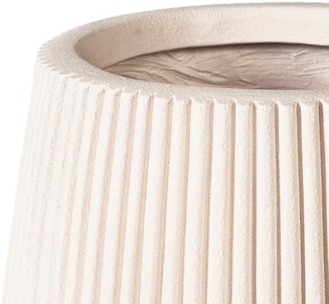 16" Pear-Shaped Fluted Outdoor Planter, Off-White, Modern Round Plant Pot - Image 6
