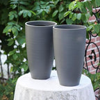 Large Lightweight Tall Plant Pots with Drainage Hole and Saucer, Set of 2 Tall Plastic Planters Indoor Outdoor Flower Pot Tall Planters (Grey Wooden-Matte Finish, 21 Inch, Round) - Image 7