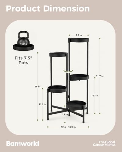 Bamworld Plant Stand Indoor Outdoor 5 Tier Corner Plant Shelf Metal Holder - Image 2