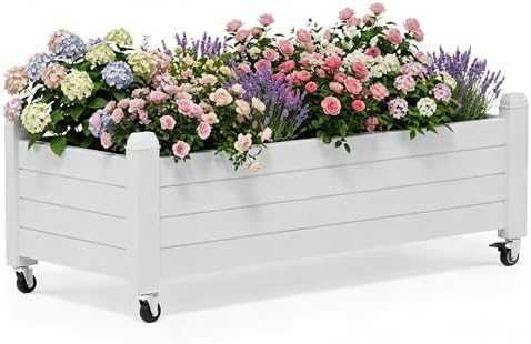 Raised Garden Bed with Wheels, Rolling Resin Planter Box, Ashen by NBYSGO