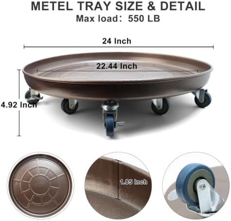 1 Pack 23 Inch Metal Plant Caddy, Copper - Image 3