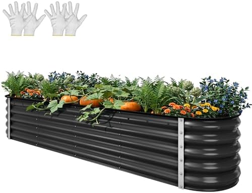YITAHOME 8x2x1.5ft Large Raised Garden Bed Kit, 17" Tall 9 in 1Galvanized Metal Planter Box with Gloves & Safety, Outdoor Above Ground Planters for Plants Vegetables Flowers, Black by YITAHOME